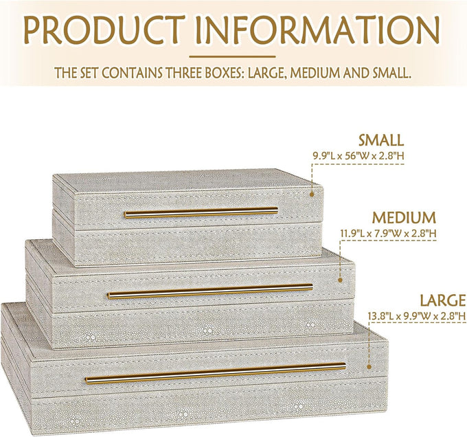 Elegant Set of 3 Ivory Shagreen Decorative Boxes
