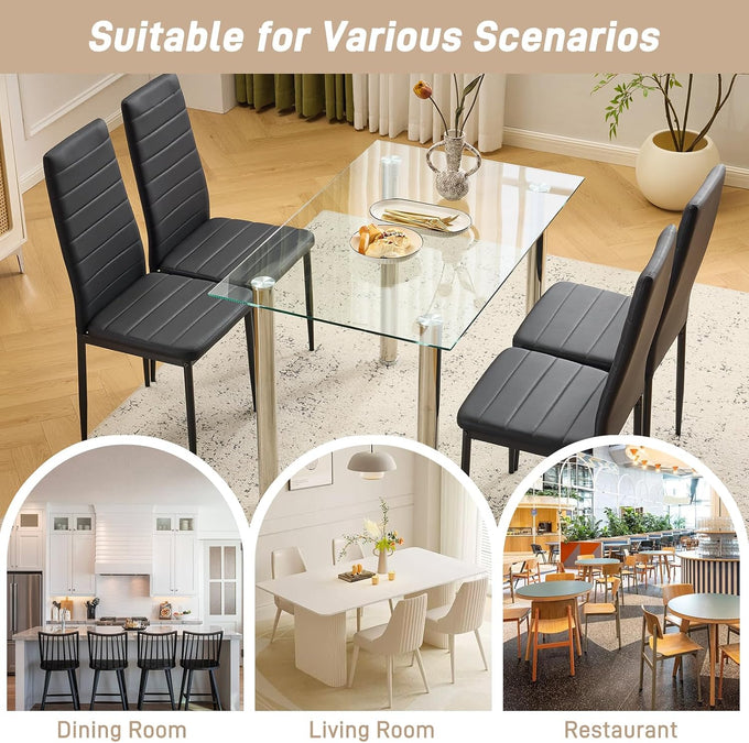 Karl home Dining Chairs Set of 4, PU Leather & High Back, Black