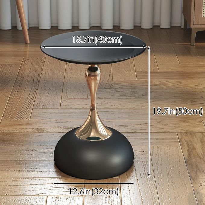 Metal Round End Table,Accent Side Table for Living Room,Black,15.7"Lx 19.7H