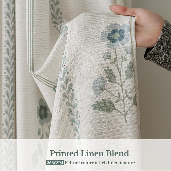 Pinch Pleated Curtains Luxury Light Filtering Floral Curtains for Living Room Bedroom Dining Room - 95 Inches Linen Drapes Farmhouse Window Curtains with Hooks - 2 Panels Set, 40" W x 95" L