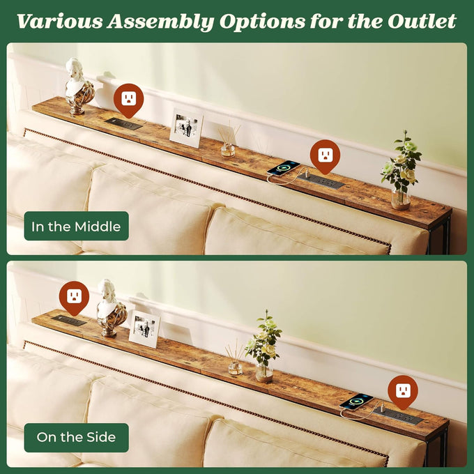 SUPERJARE 78.8 inch Narrow Behind Couch Table with 2 Charging Stations