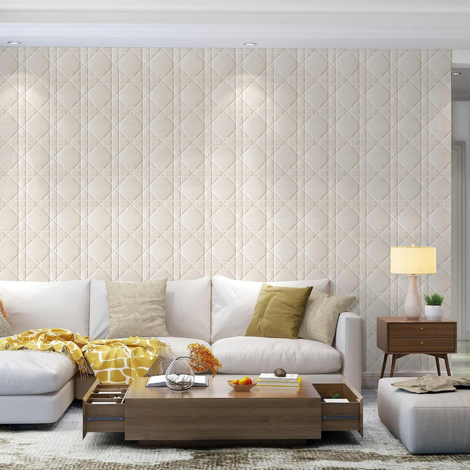 Velvet 3d wall panels for Interior wall Decor peel and stick, Soundproof Geometric Textured 3d Wall Panels for Living Room, Bedroom, TV Background 17.7" x 17.7", Cover 26.15 Sq.Ft Cream White