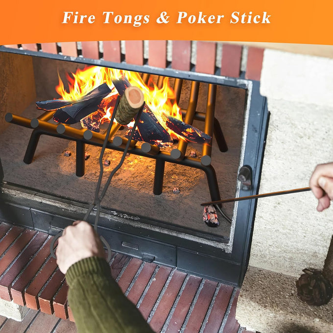 Jusgym Fireplace Grate 24 in with 8 Support Legs and Fire Tongs & Poker
