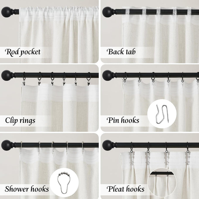 NICETOWN Thick Linen Curtains 96 Inches Long for Living Room 2 Panels Set, Back Tab/Rod Pocket with Pleat Tape Privacy Added Window Treatments for Farmhouse/Bedroom, Vanilla, W55 x L96