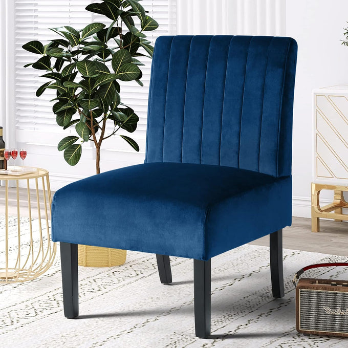 STHOUYN Mordern Velvet Armless Accent Chair Decorative Slipper Chair Vanity Chair for Bedroom Desk, Corner Side Chair Living Room Furniture (1, Navy Blue)