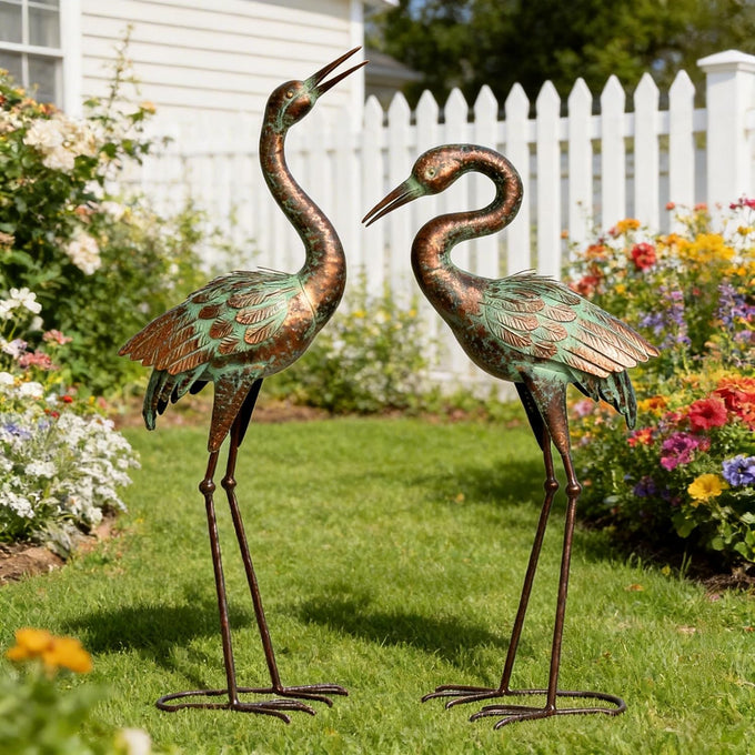 Shorayn Metal Heron Garden Statue Life-Size Crane Set Indoor Yard Decor Handmade Gift