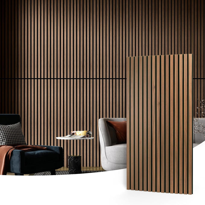 Art3d 2-Pack Fluted Acoustic Wood Slat Wall Panel, 47.2 x 23.6 Inch, Walnut