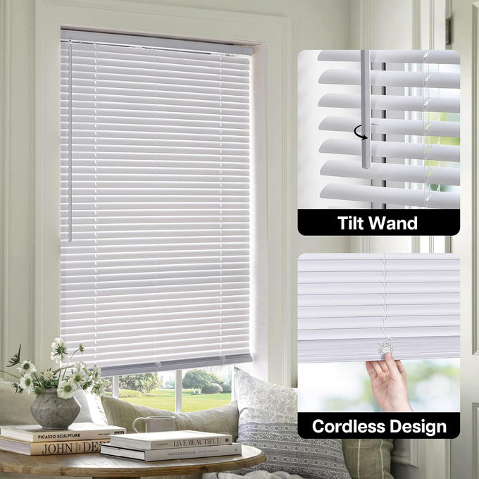 LazBlinds 1" Light Filtering Vinyl Mini Blinds, White, 48" W x 72" H