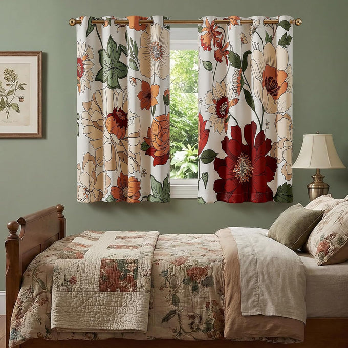 jinchan Beige Boho Floral Blackout Curtains 63 Inch Grommet 2 Panels
