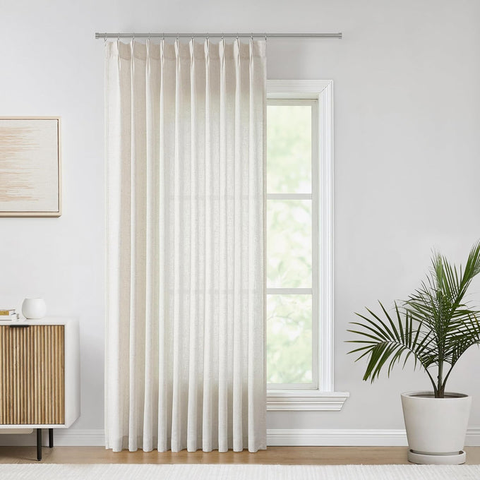 Vision Home Natural Linen Pinch Pleated Semi Sheer Curtains 60Wx84Lx1