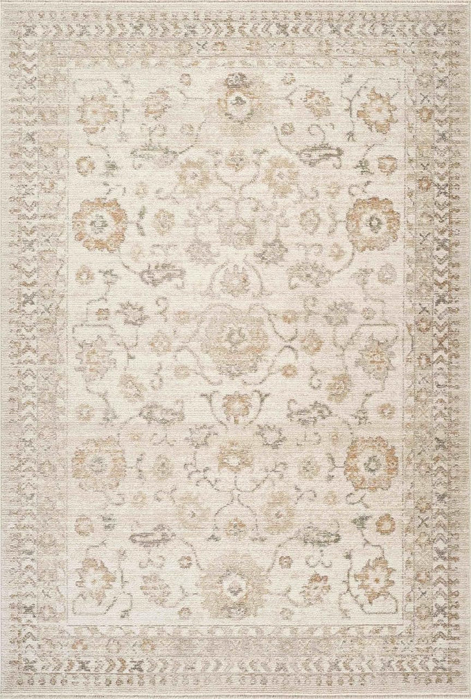 Abani Evelyn Collection Beige Area Rug - 4' x 6' - Floral Pattern, Non-Shedding - Easy to Clean, Durable for Living Rooms, Bedrooms & Offices, Pet & Kid Friendly