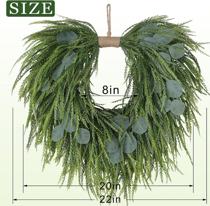 22" Artificial Eucalyptus & Saw Grass Wreath for Front Door Decor