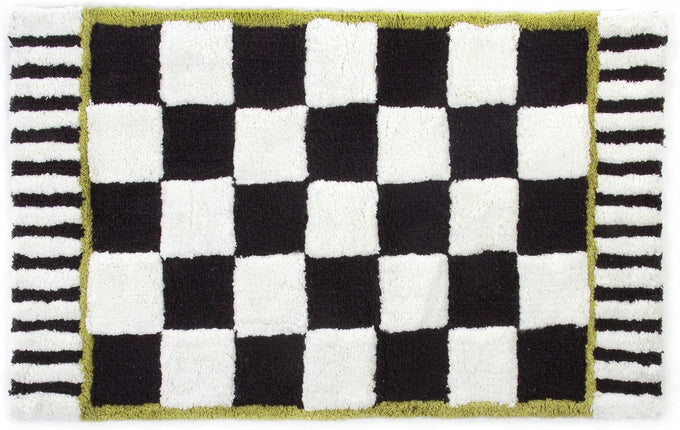 MACKENZIE-CHILDS Washable Bath Rug, 21x34, Black-and-White Courtly Check