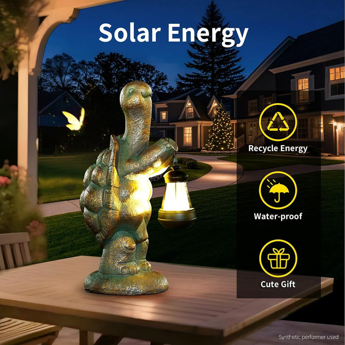 17-Inch Solar Turtle Garden Statue with LED Lantern Outdoor Decor