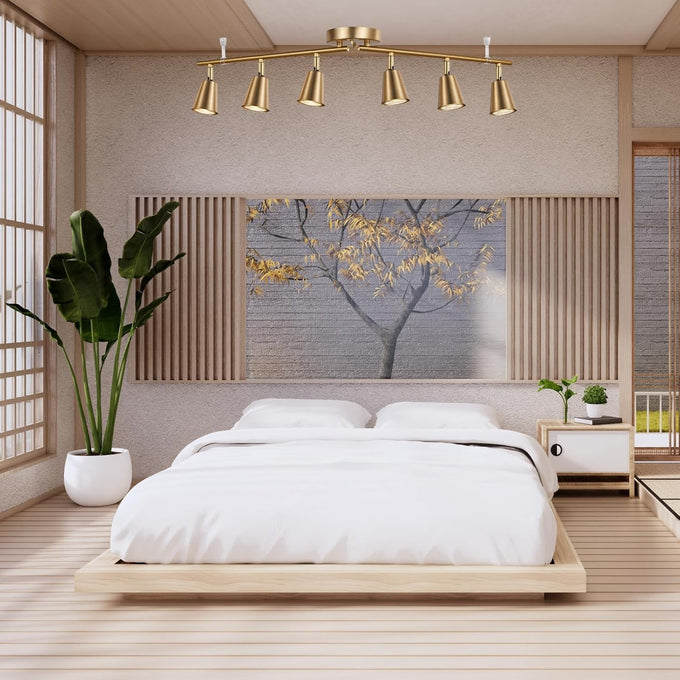 6 Light Track Lighting Kit, Matte Brass Finish Foldable and Adjustable with Modern Ceiling Spotlight for Kitchen,Living,Bed Room Home Improvement