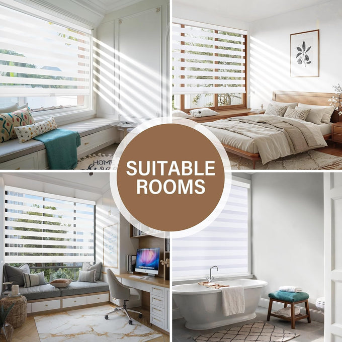 AOSKY Cordless Zebra Blinds for Indoor Windows, 34" W x 72" H, White