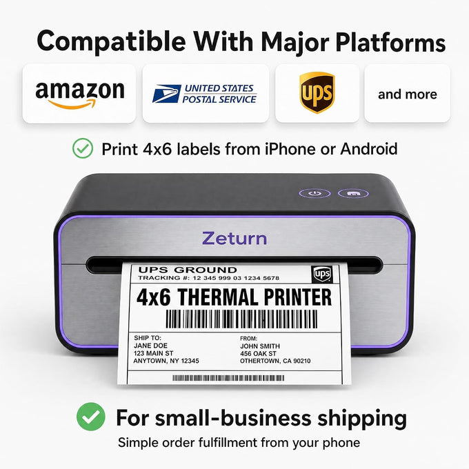 4x6 Thermal Shipping Label Printer, Bluetooth Wireless