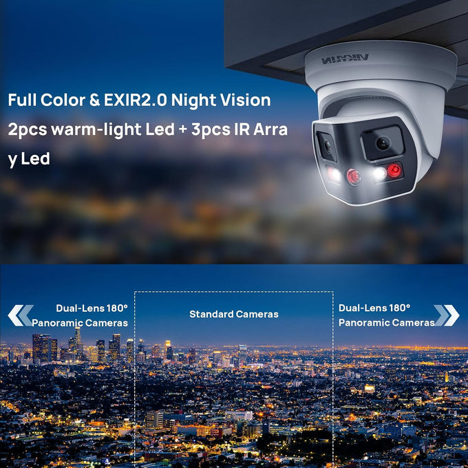 VIKYLIN 4K 8MP Dual Lens PoE IP Security Camera with 180° Panoramic Angle