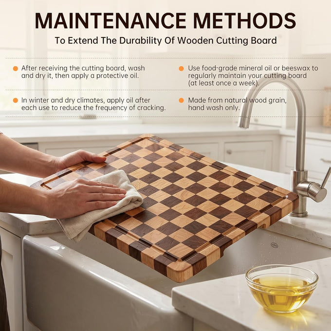 THETCHRY Cutting Boards for Kitchen, Checkered Walnut Wooden Cutting Board