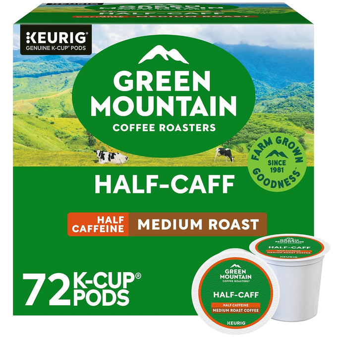 Green Mountain Coffee Roasters Half Caff Keurig Single-Serve K-Cup pods, Medium Roast Coffee, 72 Count