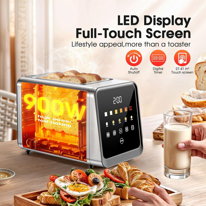 Foyoconven 2 Slice Toaster Smart Touchscreen Wide Slot with Bagel Mode