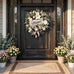 Spring Summer Wreath for Front Door,Farmhouse White Floral Porch Decor