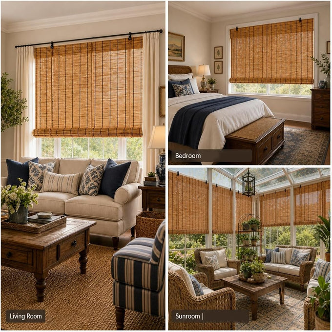 Bamboo Roll Up Blinds for Outdoor Patio and Porch, Bamboo Shades with Lifter for Windows, 48" 50" 64" 72" 78" Outdoor Bamboo Blinds Roller Shades, UV Protection, Privacy Screen(Brown,W72 x H64)