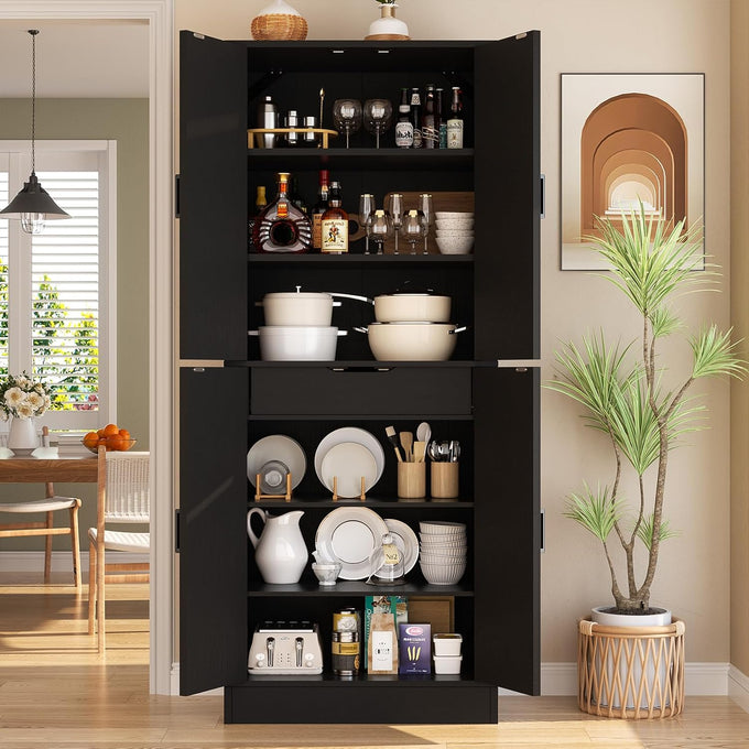Unikito 71" Tall Kitchen Pantry Cabinet with Farmhouse Barn Doors