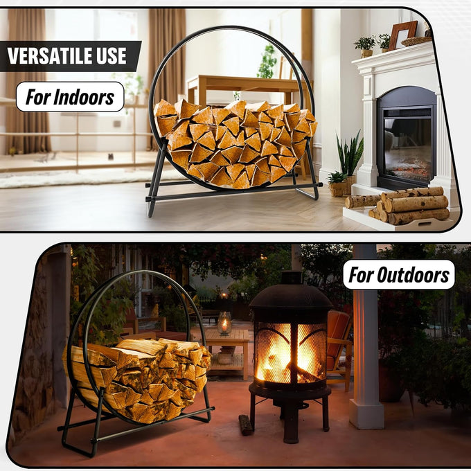 IDZO 41in Firewood Rack, 400lbs Load Capacity, Rust Resistant Steel, Black, Wood Storage