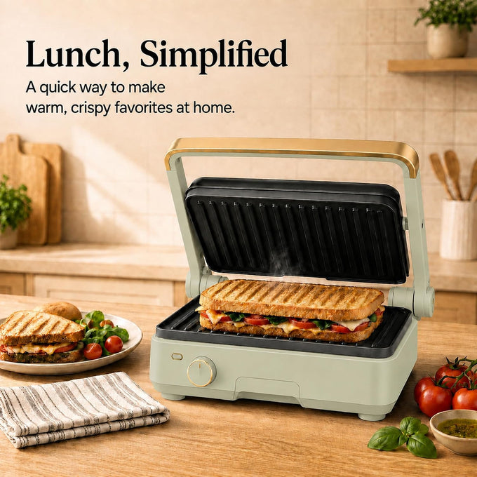 Panini Press & Indoor Grill 2-in-1 1200W High-Performance Sandwich Maker with Removable Non-Stick Plates (Sage Green)