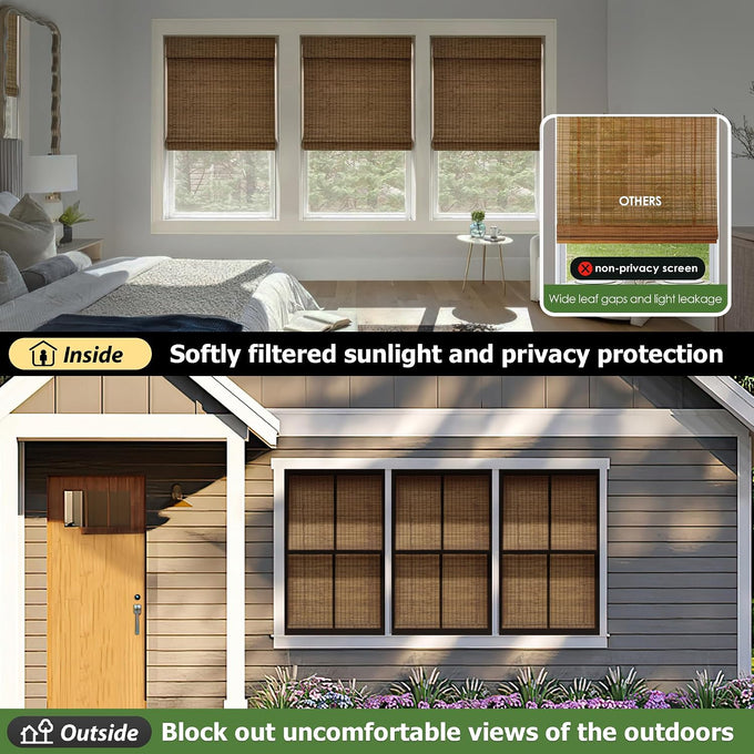 LazBlinds Cordless Bamboo Roman Shades, 34.5x48, Highfield Teak