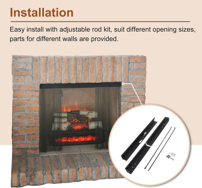 LegendFlame Fireplace Mesh Screen Curtain 19” High, Two 24" Wide Panels, Black Matte, SP62-19