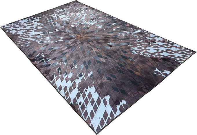 Walk on Me Faux Cowhide Contemporary Area Rug 6x9 Patchwork Supernova Eruption Polyester Rug with Cotton-Canvas Backing