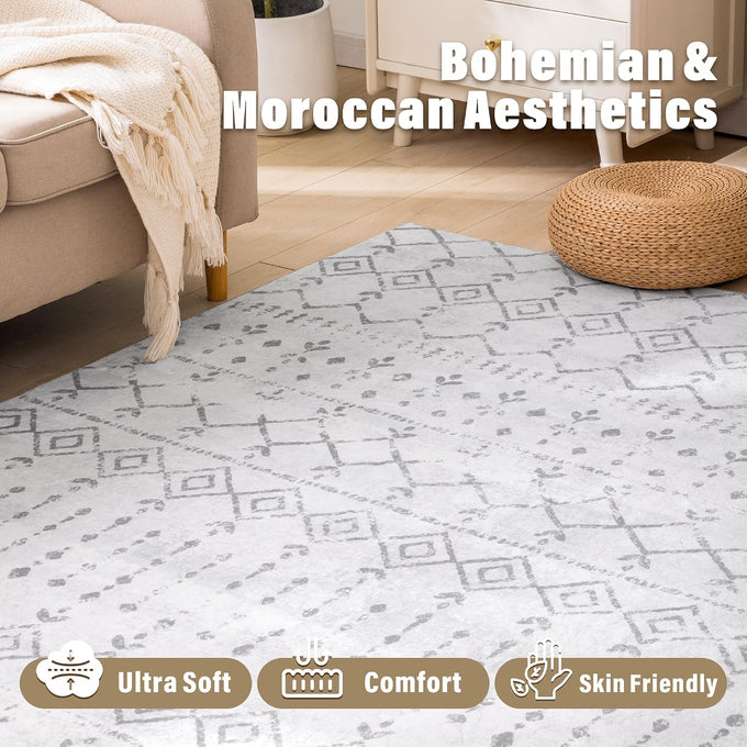 Carvapet Washable 6x9 Moroccan Boho Area Rug Gray Carpet