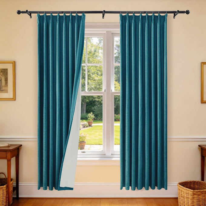 Etherealveil 100% Blackout Pinch Pleated Linen Curtains 2 Panels 52“x102”