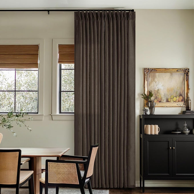 TWODRAPES 90 Inch Pinch Pleated Linen Textured Curtains 2 Panels, Natural