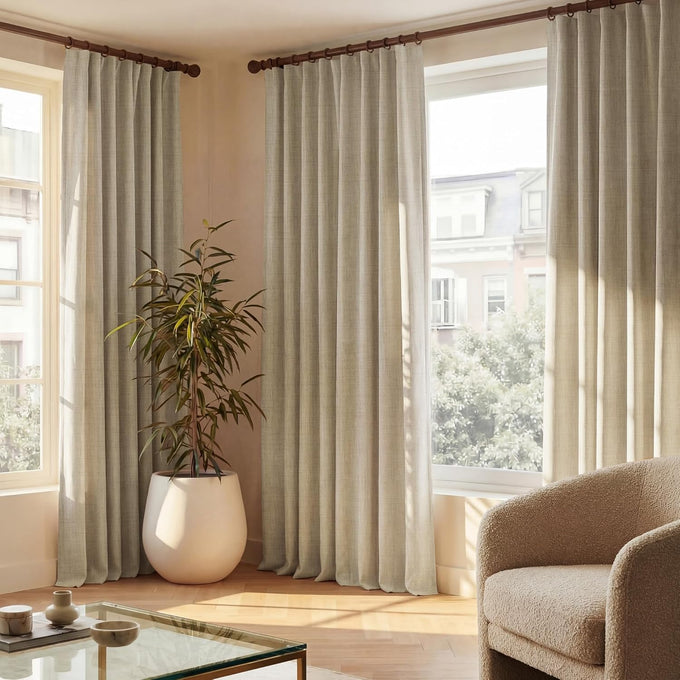 NICETOWN Farmhouse Linen Textured 100% Blackout Beige Curtains, Rustic 3-in-1 Header (Hooks/Tabs/Pocket) Thermal Drapes Room Darkening Window Treatments for Bedroom, 2 Panels, 52" W x 108" L