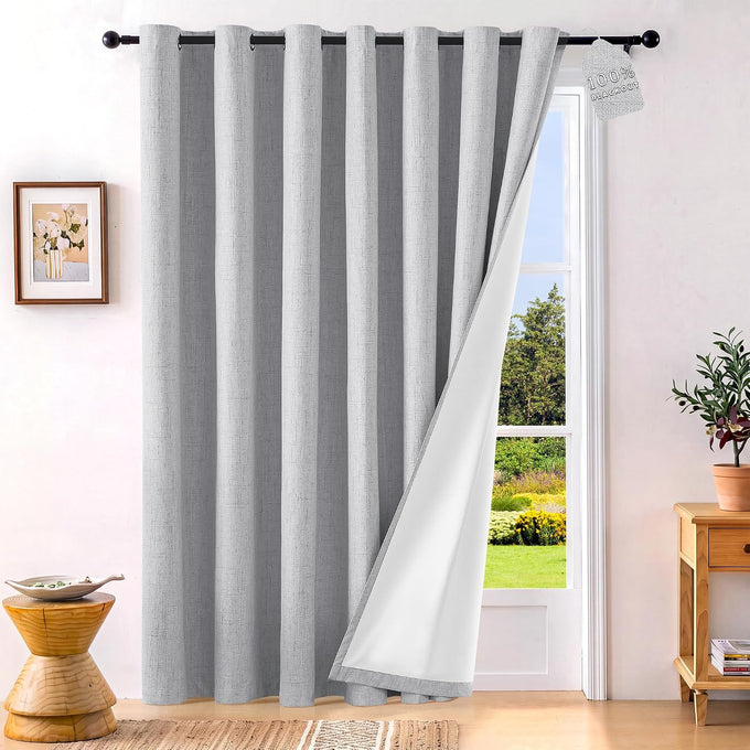 ChrisDowa Linen Drapes for Bedroom & Living Room 100% Blackout Curtains 96"