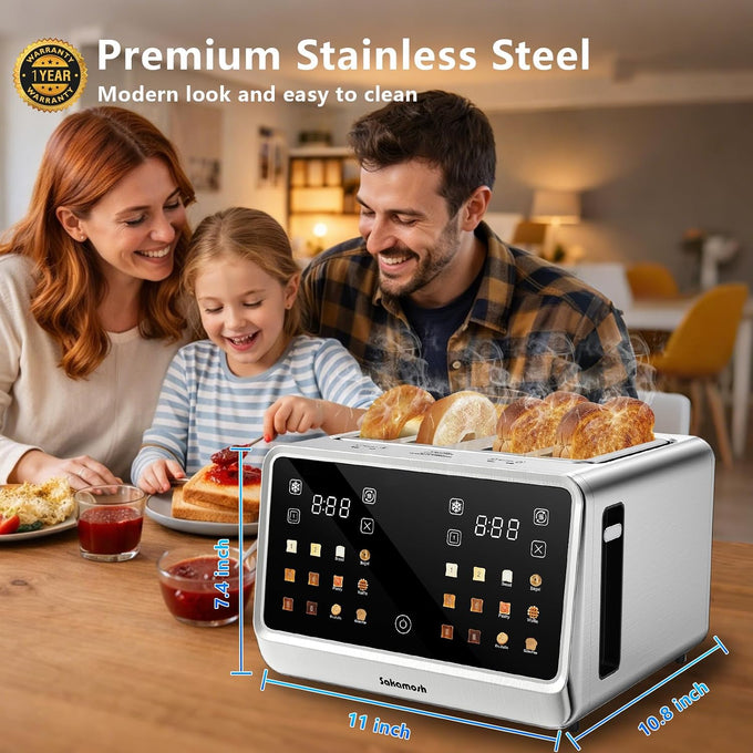 SAKAMOSH 4 Slice Smart Touch Screen Toaster with Dual Control Panel