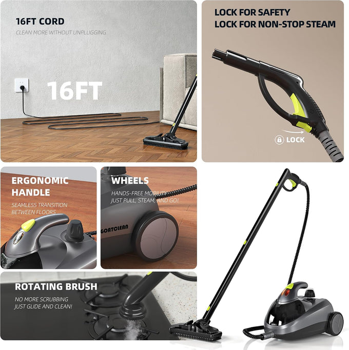 Heavy-Duty Steam Cleaner for Home, 1500W High Pressure with 22 Accessories