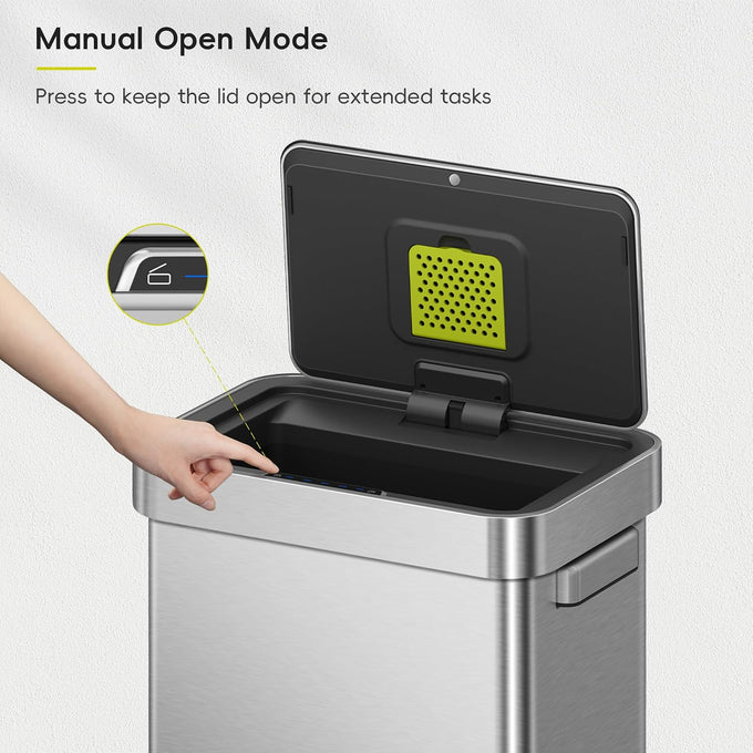 EKO Deluxe Mirage-T 50 Liter / 13.2 Gallon Touchless Rectangular Motion Sensor Trash Can or Recycling Bin, Matte Stainless Steel Finish