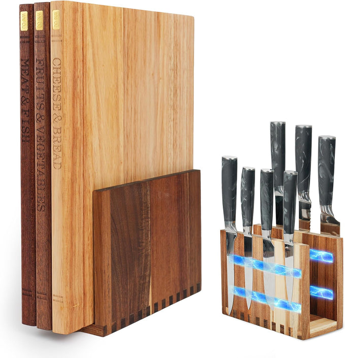Book Cutting Board Set with Wooden Stand for Home Cooks