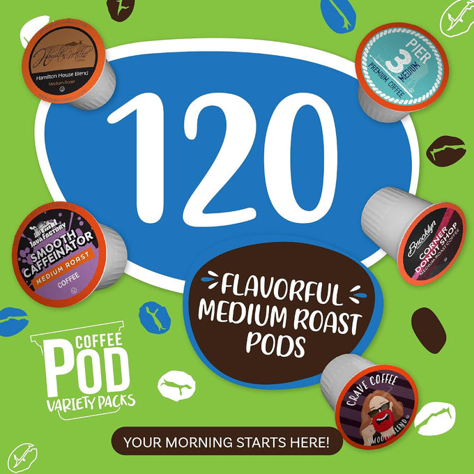 Coffee Pod Variety Packs Medium Roast Sampler, Assorted, Compatible with 2.0 K-Cup Brewers, Variety Pack, 120 Count (Pack of 1)