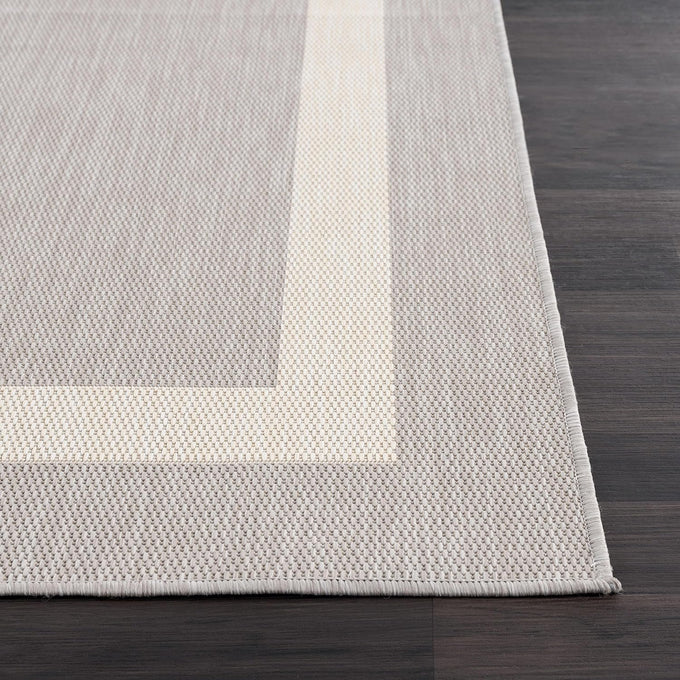 CAMILSON Outdoor Rug 5x7,Modern Outside Rugs for Patios Porches Waterproof Durable Washable Non-Shedding, Easy-to-Clean Indoor Outdoor Area Carpet (5 x 7, Bordered - Gray/White)
