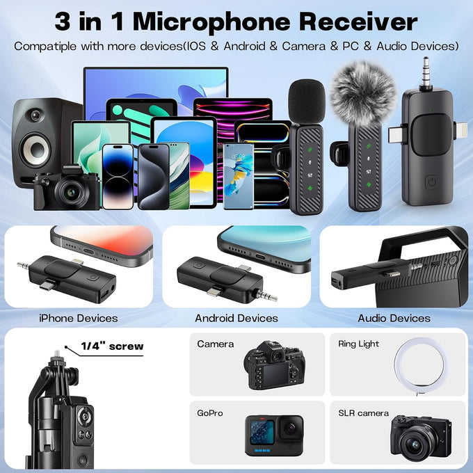 Vlogging Kit with 2 Mics and 10" Ring Light, 71” Tracking Tripod for iPhone