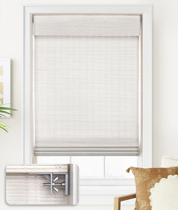 LazBlinds No Drill Bamboo Roman Shades, 38x64, DP-Natural