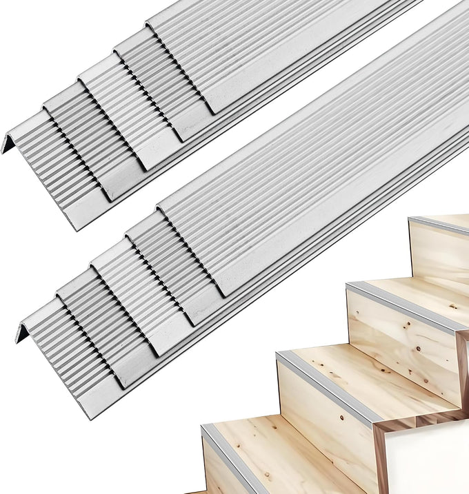 35.4“ 10pcs 1.79 * 0.79" Matte Black Aluminum Stair Nosing with Hole, Anti-Slip Edge Protector for Indoor & Outdoor Stairs, Waterproof Self-Adhesive Stair Molding Trim