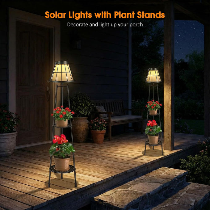 2 Pack Solar Lights with Plant Stands, 45.4'' Waterproof Outdoor Metal Solar Floor Lamps for Patio Deck Yard Pathway Porch Garden