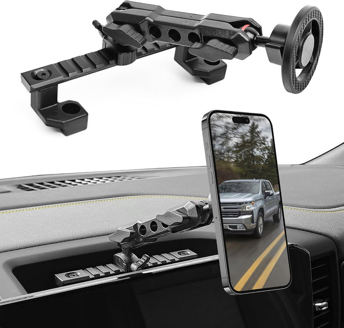 sukemichi Phone Mount for 2022 2023 2024 2025 2026 Chevrolet Silverado 1500/GMC Sierra 1500 2500 3500 HD Accessories,Dash Platform Phone Mount Magsafe Fit 13.4" Screen, Cell Phone Holder for NATO Rail