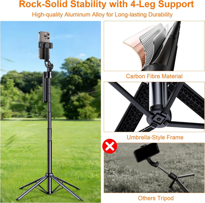 71” Auto Face Tracking Tripod for iPhone with 2 Lights 360° Rotating Stand